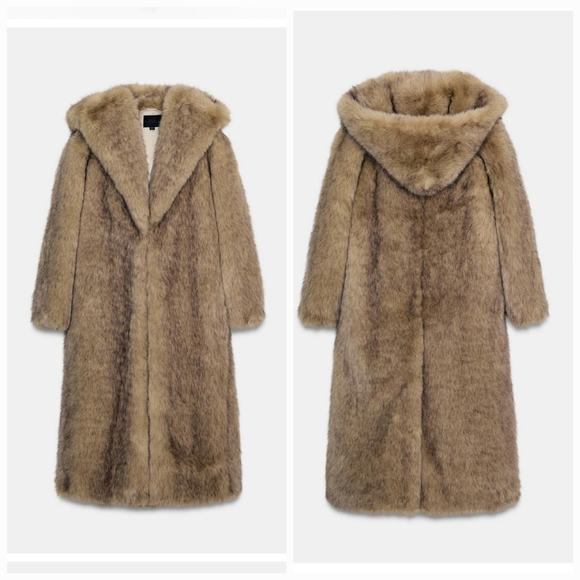 Zara Hooded Faux Fur Coat - Picture 13 of 14